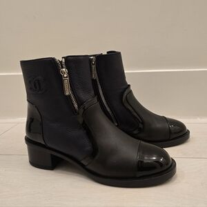 CHANEL Black and Navy Ankle Boots